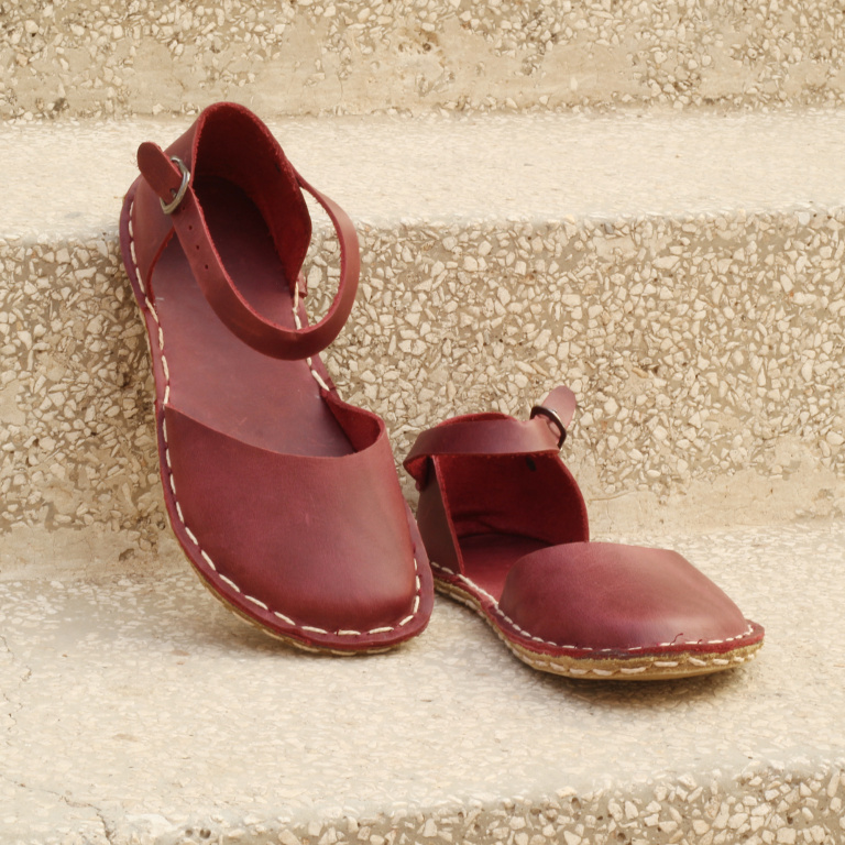 El Yapımı Barefoot Yalınayak Kadın Deri Sandalet Model, Bordo - Görsel 3