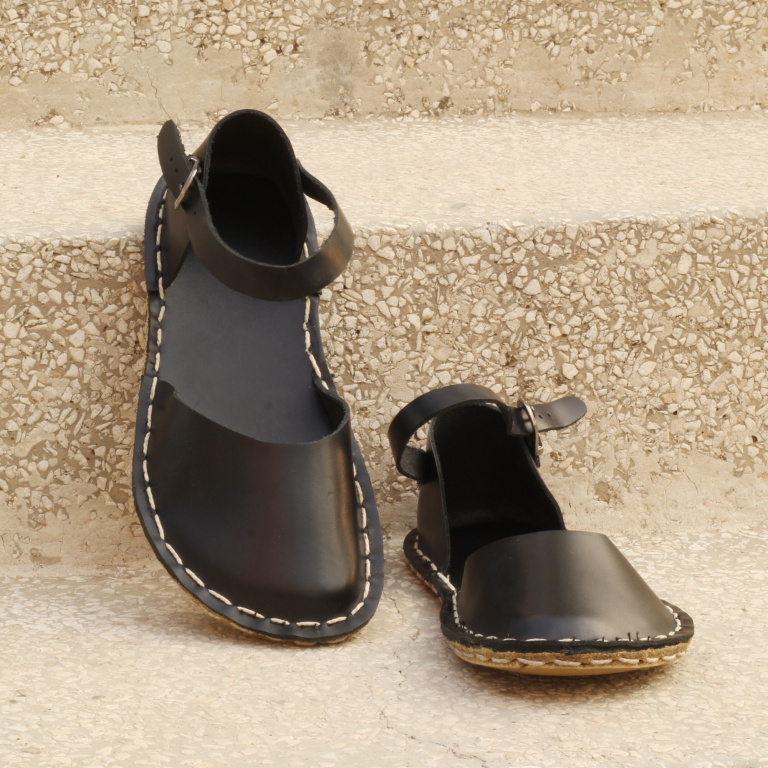 El Yapımı Barefoot Yalınayak Kadın Deri Sandalet Model, Siyah - Görsel 2