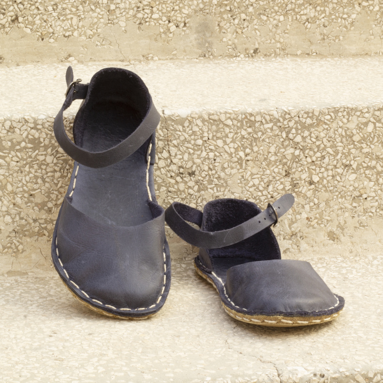 El Yapımı Barefoot Yalınayak Kadın Deri Sandalet Model, Lacivert - Görsel 2