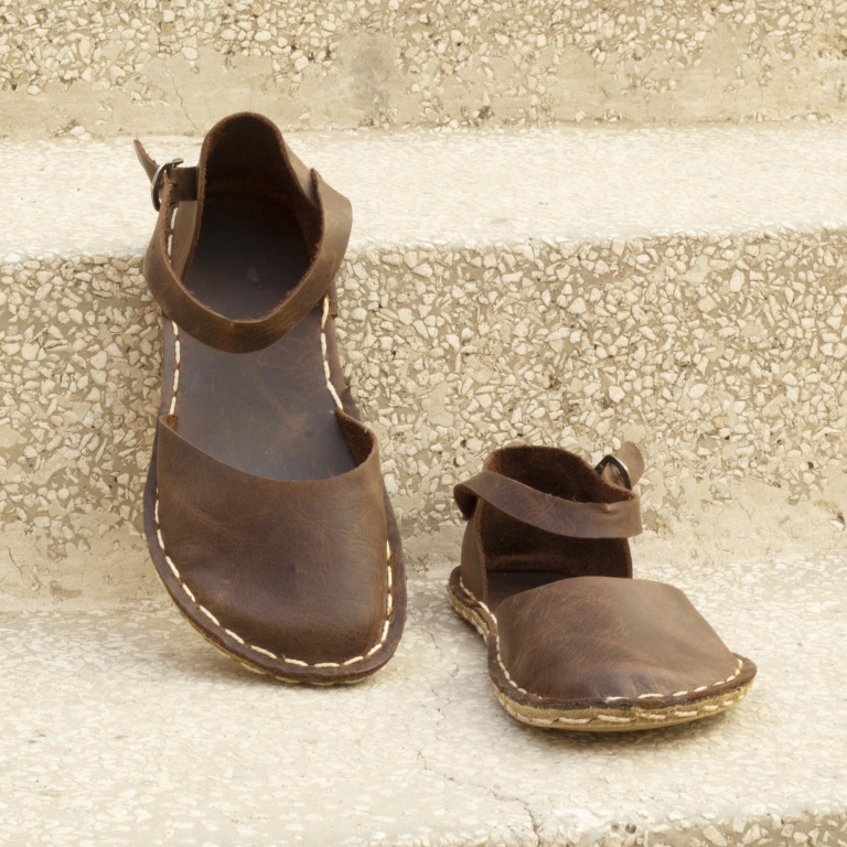 El Yapımı Barefoot Yalınayak Kadın Deri Sandalet Model, Klasik Kahverengi - Görsel 3