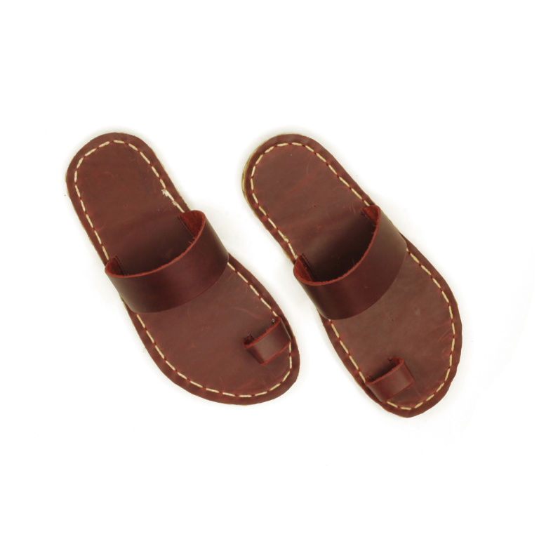 El Yapımı Barefoot Yalınayak Kadın Deri Parmak Arası Terlik, Bordo - Görsel 5