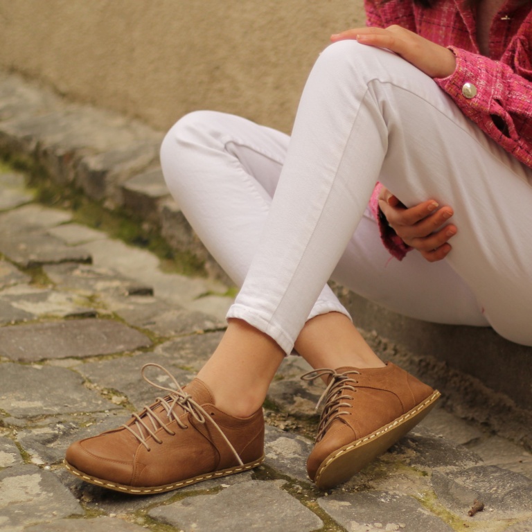 El Yapımı Barefoot Yalınayak Kadın Deri Sneakers Model, Mat Kahve - Görsel 5