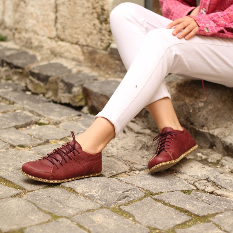 El Yapımı Barefoot Yalınayak Kadın Deri Sneakers Model, Bordo - Görsel 2