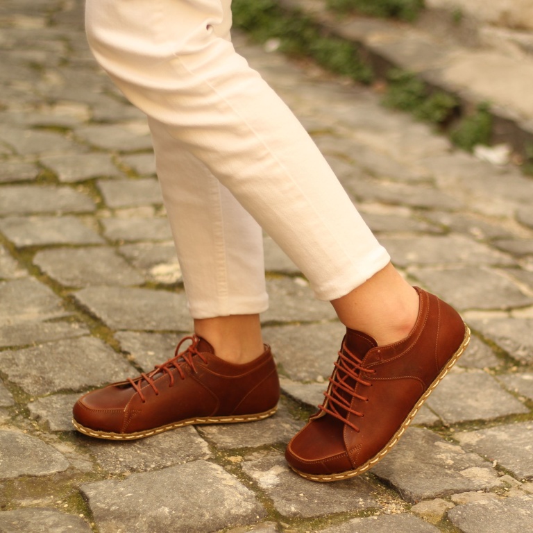 El Yapımı Barefoot Yalınayak Kadın Deri Sneakers Model, Crazy Kahve - Görsel 4