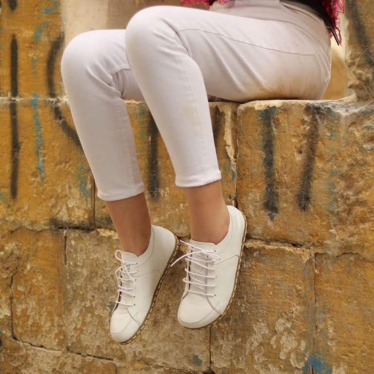El Yapımı Barefoot Yalınayak Kadın Deri Sneakers Model, Beyaz - Görsel 3