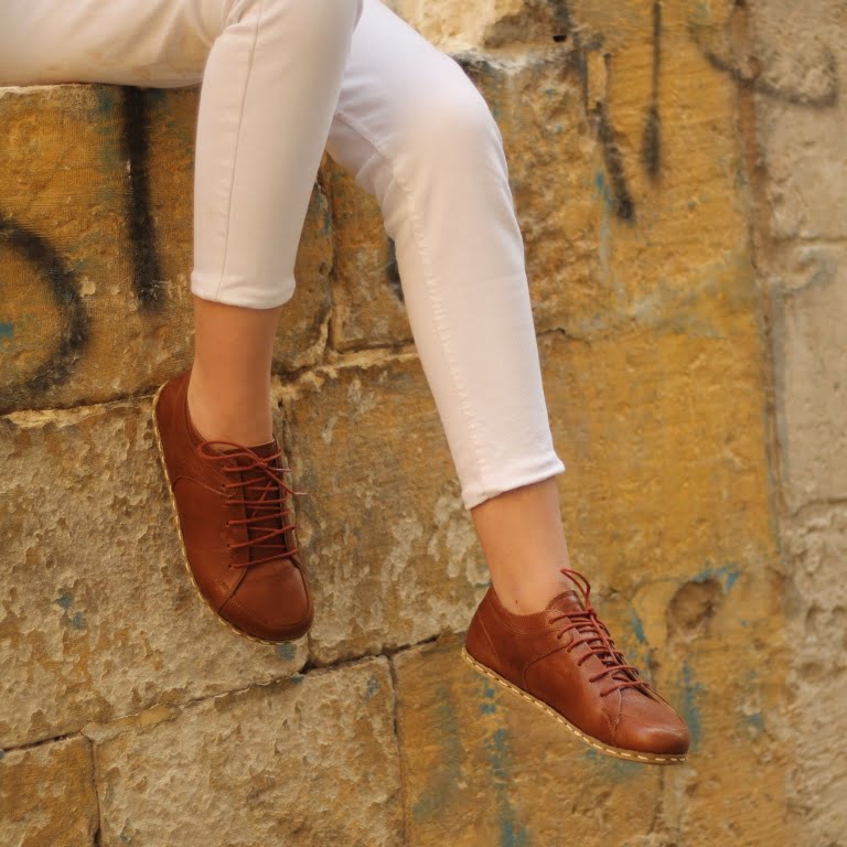 El Yapımı Barefoot Yalınayak Kadın Deri Sneakers Model, Parlak Kahve - Görsel 3