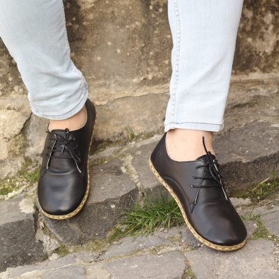 El Yapımı Barefoot Yalınayak Erkek Deri Bağcıklı Model, Siyah