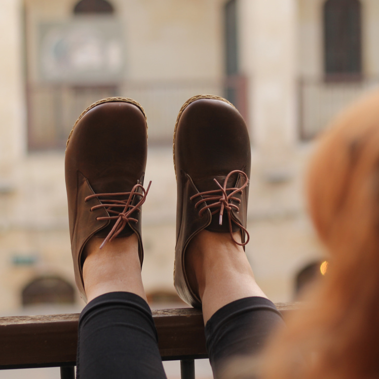 El Yapımı Barefoot Yalınayak Erkek Deri Bağcıklı Model, Klasik Kahverengi - Görsel 4
