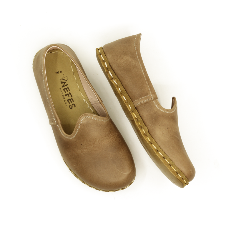 El Yapımı Barefoot Yalınayak Erkek Deri Klasik Model, Bej - Görsel 4