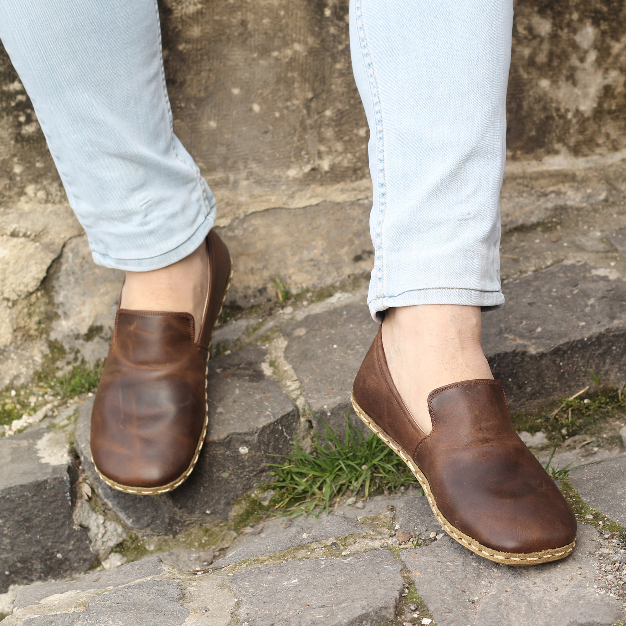3 El Yapımı Barefoot Yalınayak Erkek Deri Taylan Model, Klasik Kahverengi - Görsel 1