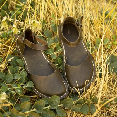 El Yapımı Barefoot Yalınayak Kadın Deri Sandalet Model, Zeytin Yeşili