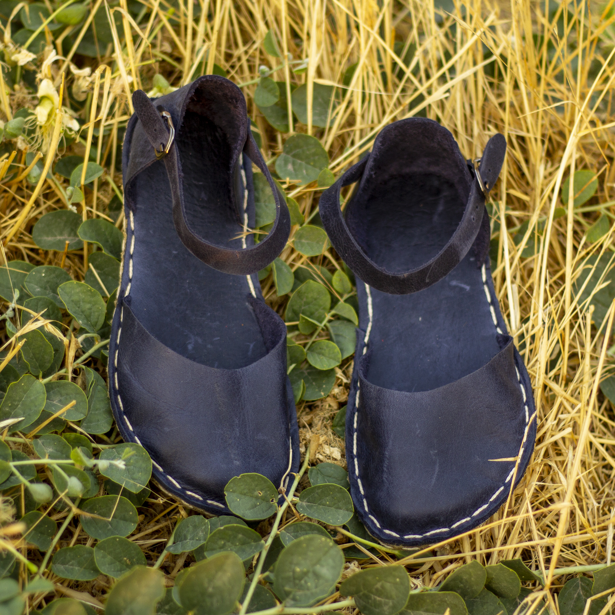 36 El Yapımı Barefoot Yalınayak Kadın Deri Sandalet Model, Lacivert - Görsel 1
