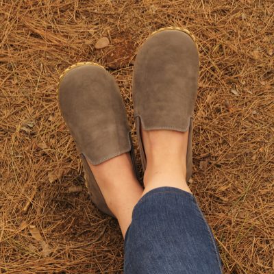 El Yapımı Barefoot Yalınayak Kadın Deri Taylan Model, Gri Nubuk
