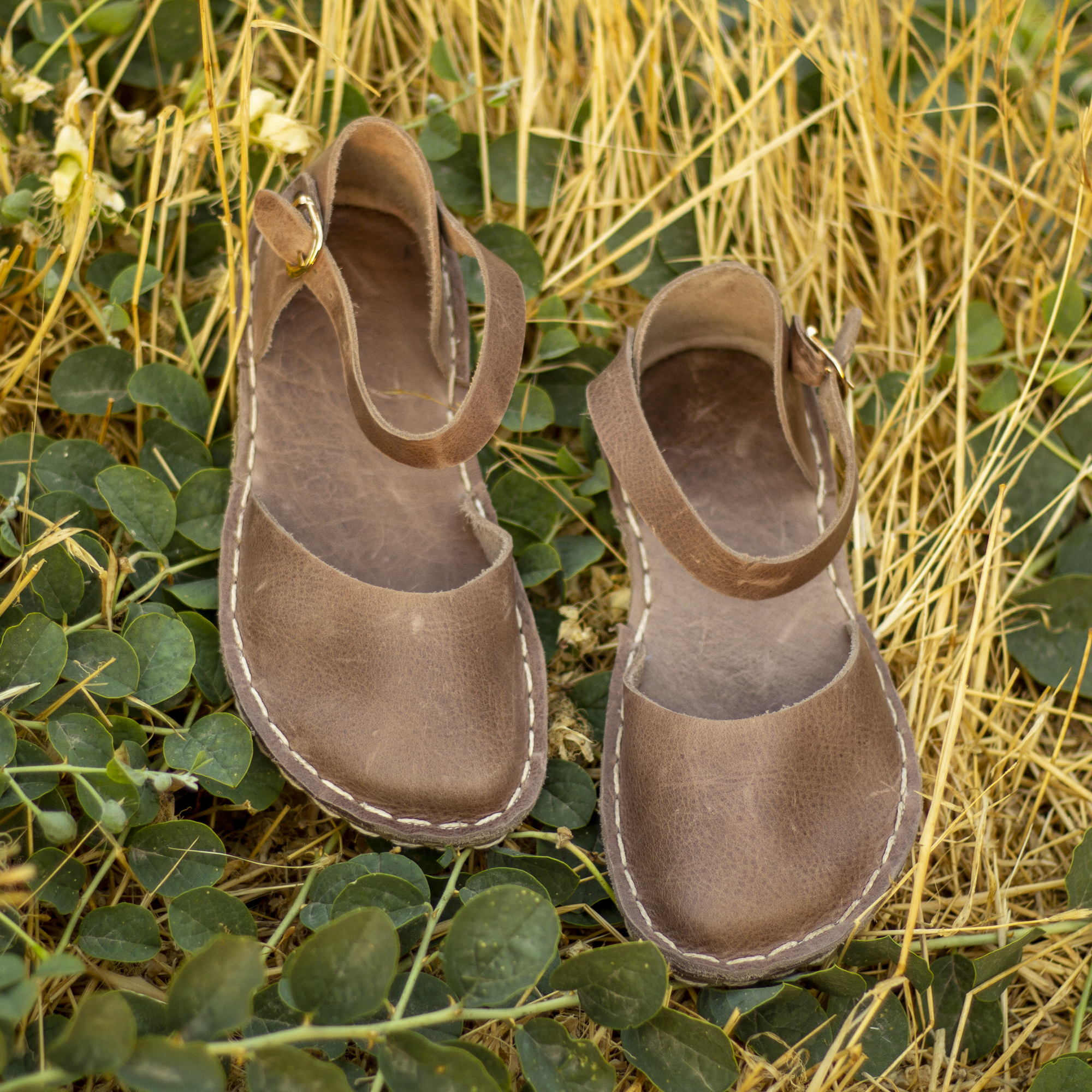 37 El Yapımı Barefoot Yalınayak Kadın Deri Sandalet Model, Bej - Görsel 1