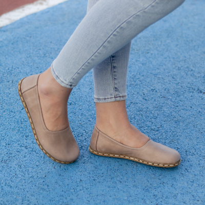 El Yapımı Barefoot Yalınayak Kadın Deri Babet Model, Bej
