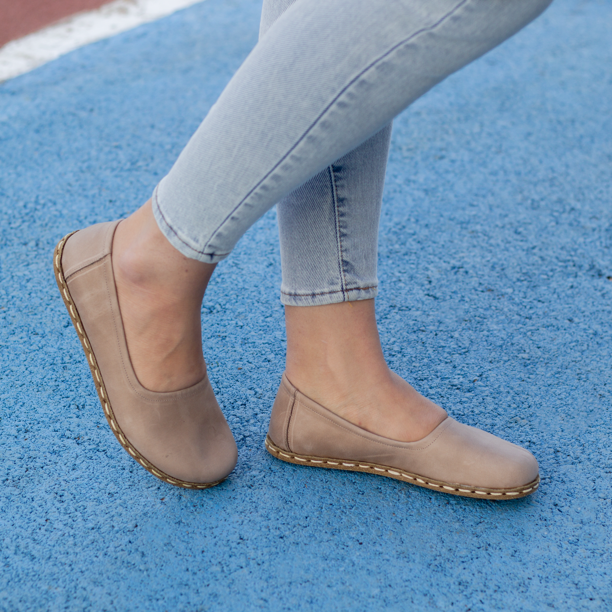 38 El Yapımı Barefoot Yalınayak Kadın Deri Babet Model, Bej - Görsel 1