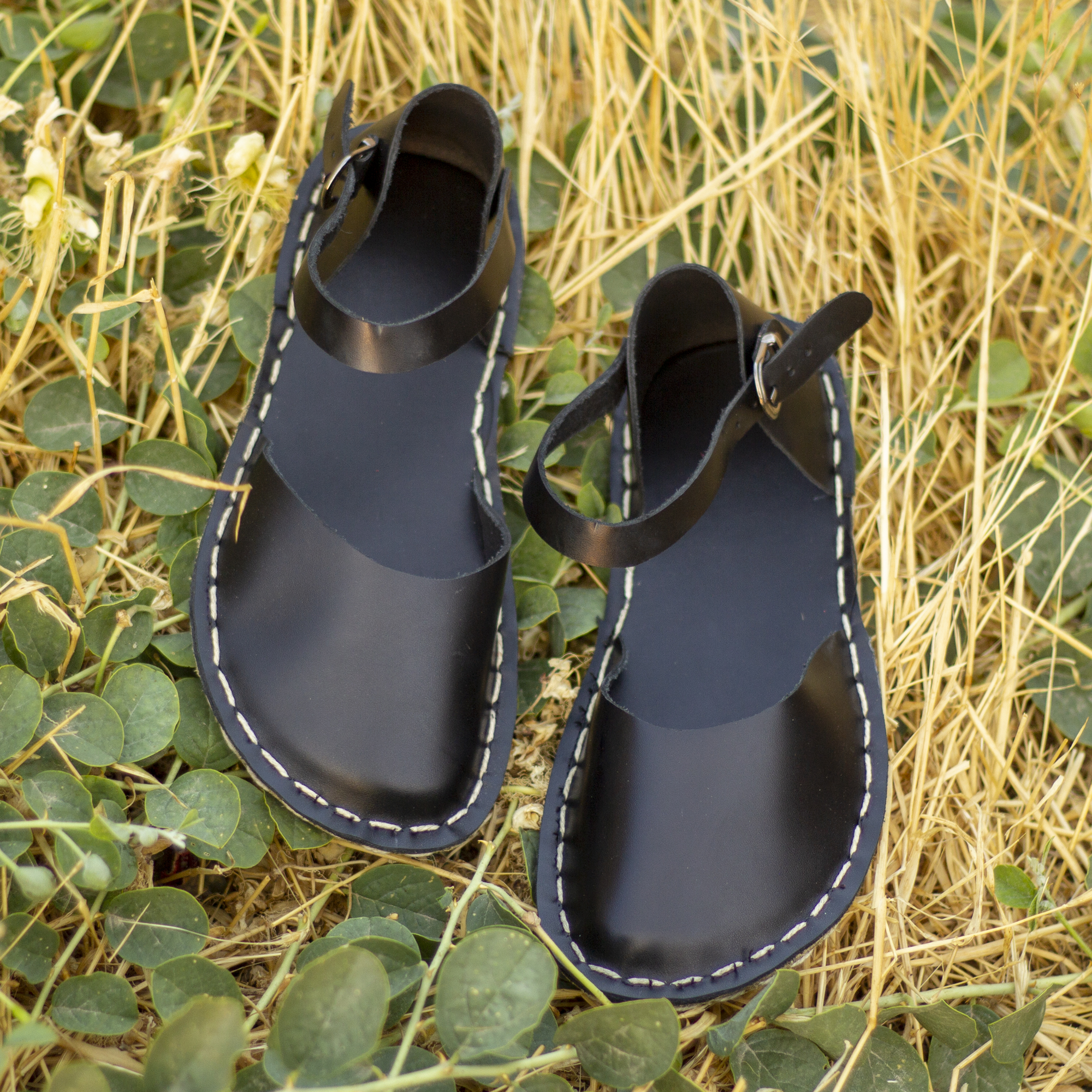 38 El Yapımı Barefoot Yalınayak Kadın Deri Sandalet Model, Siyah - Görsel 1
