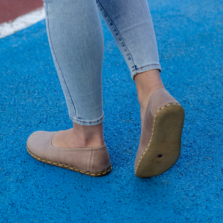 El Yapımı Barefoot Yalınayak Kadın Deri Babet Model, Bej - Görsel 6
