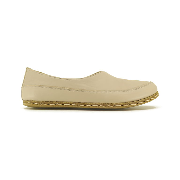El Yapımı Barefoot Yalınayak Kadın Deri Sevim Model, Krem Rengi - Görsel 6