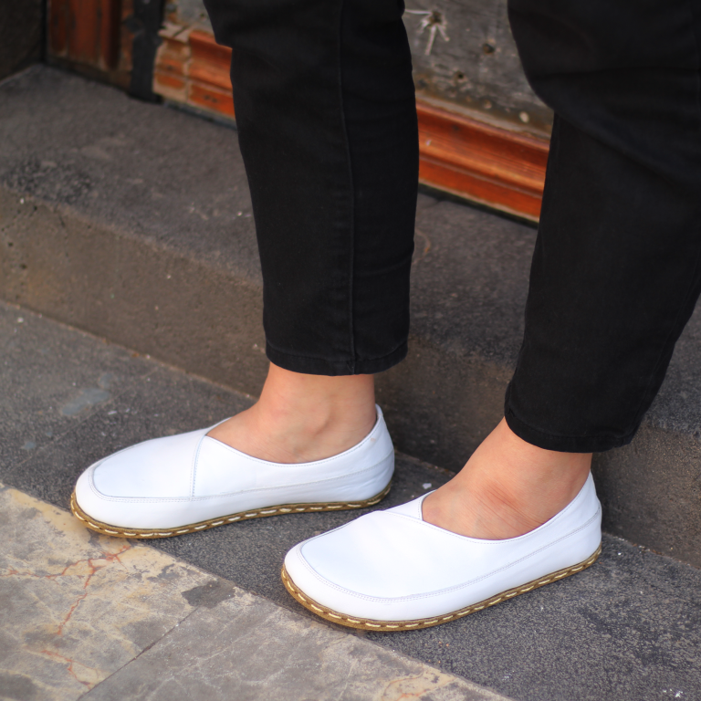 El Yapımı Barefoot Yalınayak Kadın Deri Sevim Model, Beyaz - Görsel 6