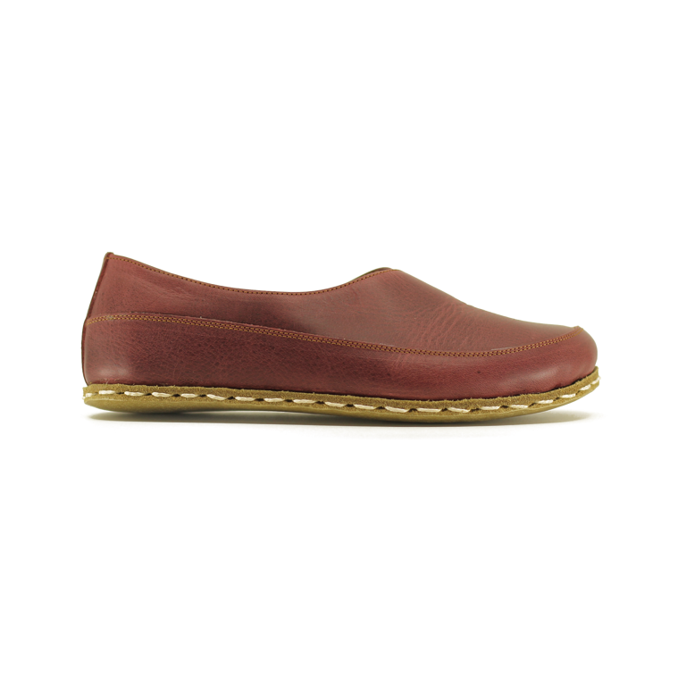 El Yapımı Barefoot Yalınayak Kadın Deri Sevim Model, Bordo - Görsel 7