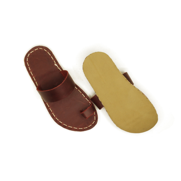 El Yapımı Barefoot Yalınayak Kadın Deri Parmak Arası Terlik, Bordo - Görsel 4