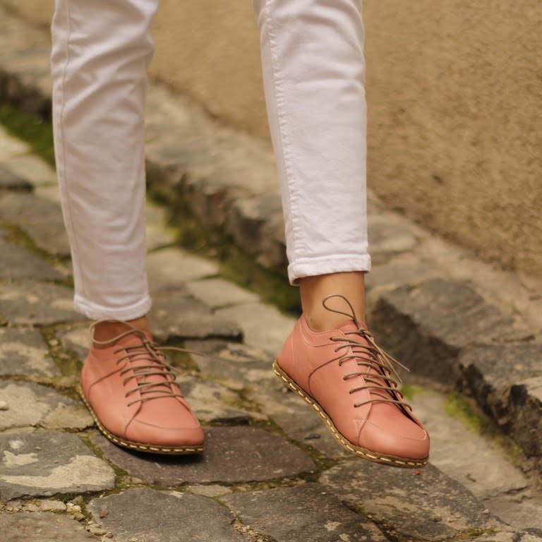 El Yapımı Barefoot Yalınayak Kadın Deri Sneakers Model, Şeker Pembe - Görsel 7