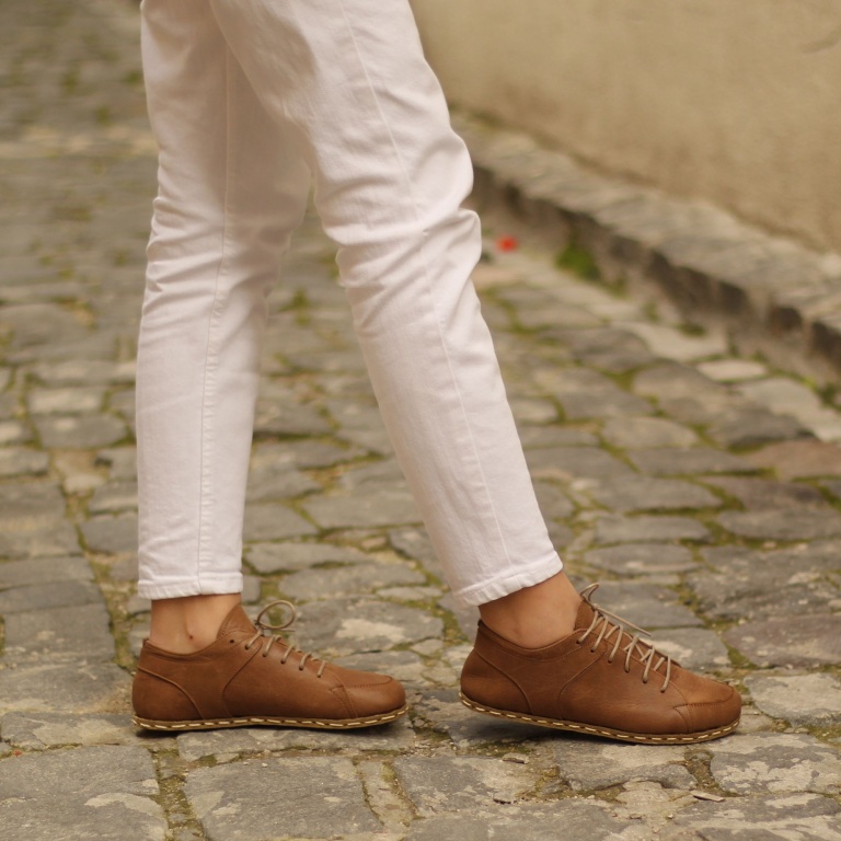 El Yapımı Barefoot Yalınayak Kadın Deri Sneakers Model, Mat Kahve - Görsel 4