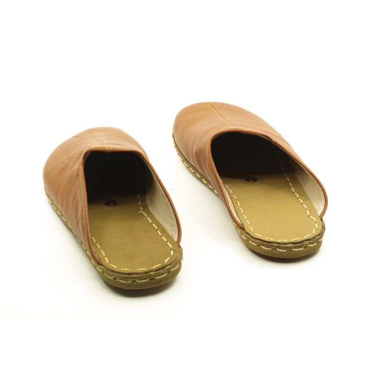 El Yapımı Barefoot Yalınayak Kadın Deri Parçalı Terlik, Otantik Kahve - Görsel 4