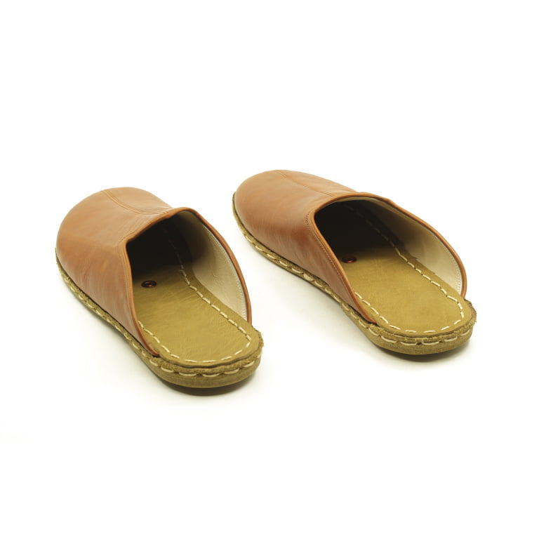 El Yapımı Barefoot Yalınayak Erkek Deri Parçalı Terlik, Otantik Kahve - Görsel 4