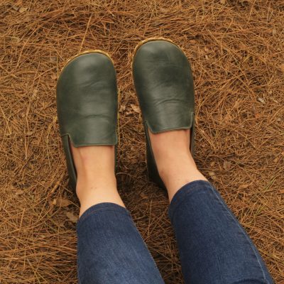 El Yapımı Barefoot Yalınayak Kadın Deri Taylan Model, Petrol Yeşili