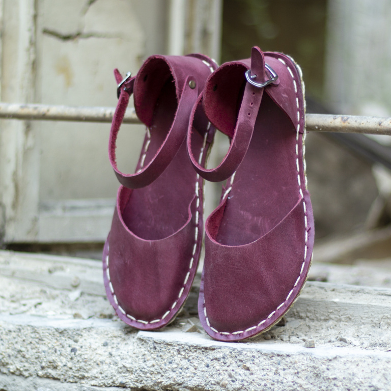 El Yapımı Barefoot Yalınayak Kadın Deri Sandalet Model, Bordo - Görsel 2