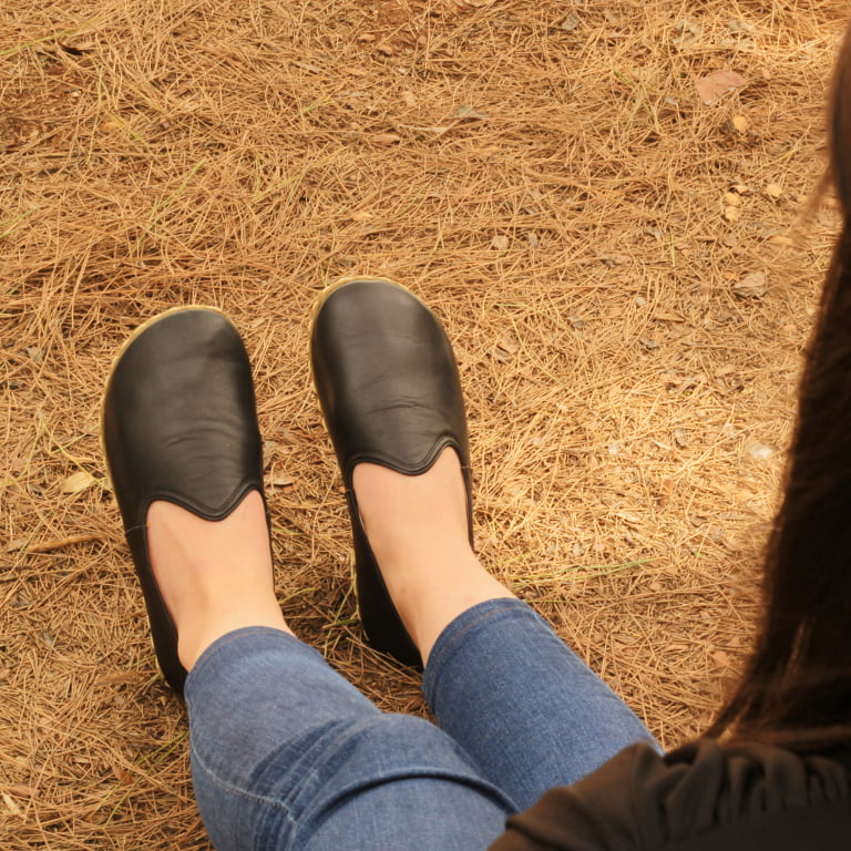 El Yapımı Barefoot Yalınayak Kadın Deri Klasik Model, Siyah - Görsel 6