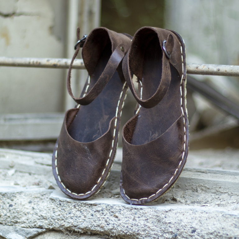 El Yapımı Barefoot Yalınayak Kadın Deri Sandalet Model, Klasik Kahverengi - Görsel 2