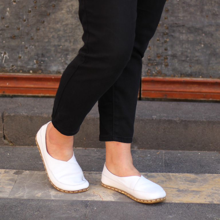 El Yapımı Barefoot Yalınayak Kadın Deri Sevim Model, Beyaz - Görsel 3