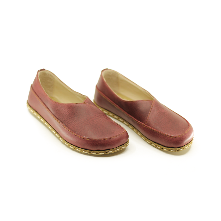 El Yapımı Barefoot Yalınayak Kadın Deri Sevim Model, Bordo - Görsel 6