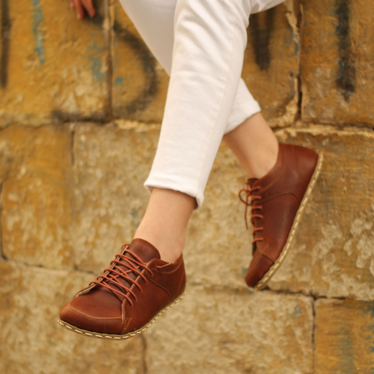 El Yapımı Barefoot Yalınayak Kadın Deri Sneakers Model, Crazy Kahve - Görsel 3