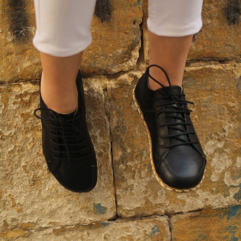El Yapımı Barefoot Yalınayak Kadın Deri Sneakers Model, Siyah - Görsel 2