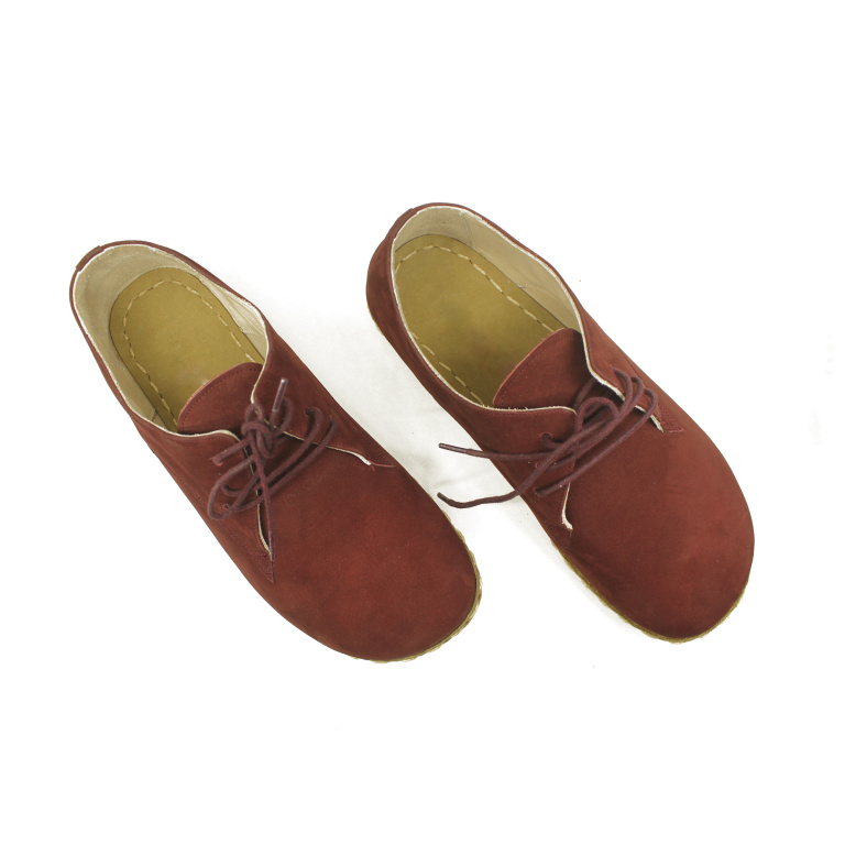 El Yapımı Barefoot Yalınayak Erkek Deri Bağcıklı Model, Bordo Nubuk - Görsel 3