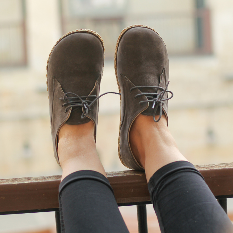 El Yapımı Barefoot Yalınayak Erkek Deri Bağcıklı Model, Gri Nubuk - Görsel 2