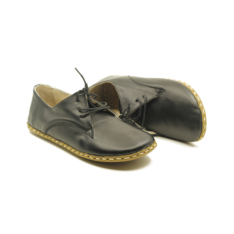 El Yapımı Barefoot Yalınayak Erkek Deri Bağcıklı Model, Siyah - Görsel 4