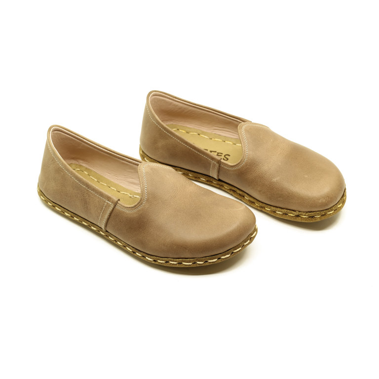 El Yapımı Barefoot Yalınayak Erkek Deri Klasik Model, Bej - Görsel 3