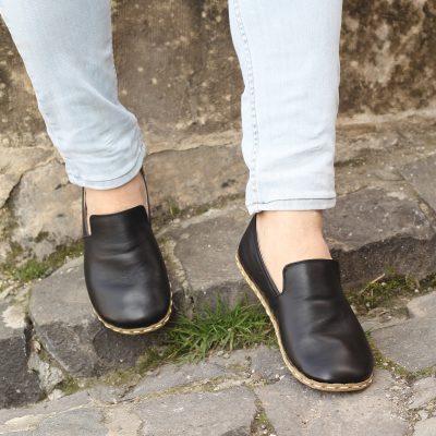 El Yapımı Barefoot Yalınayak Erkek Deri Taylan Model, Siyah