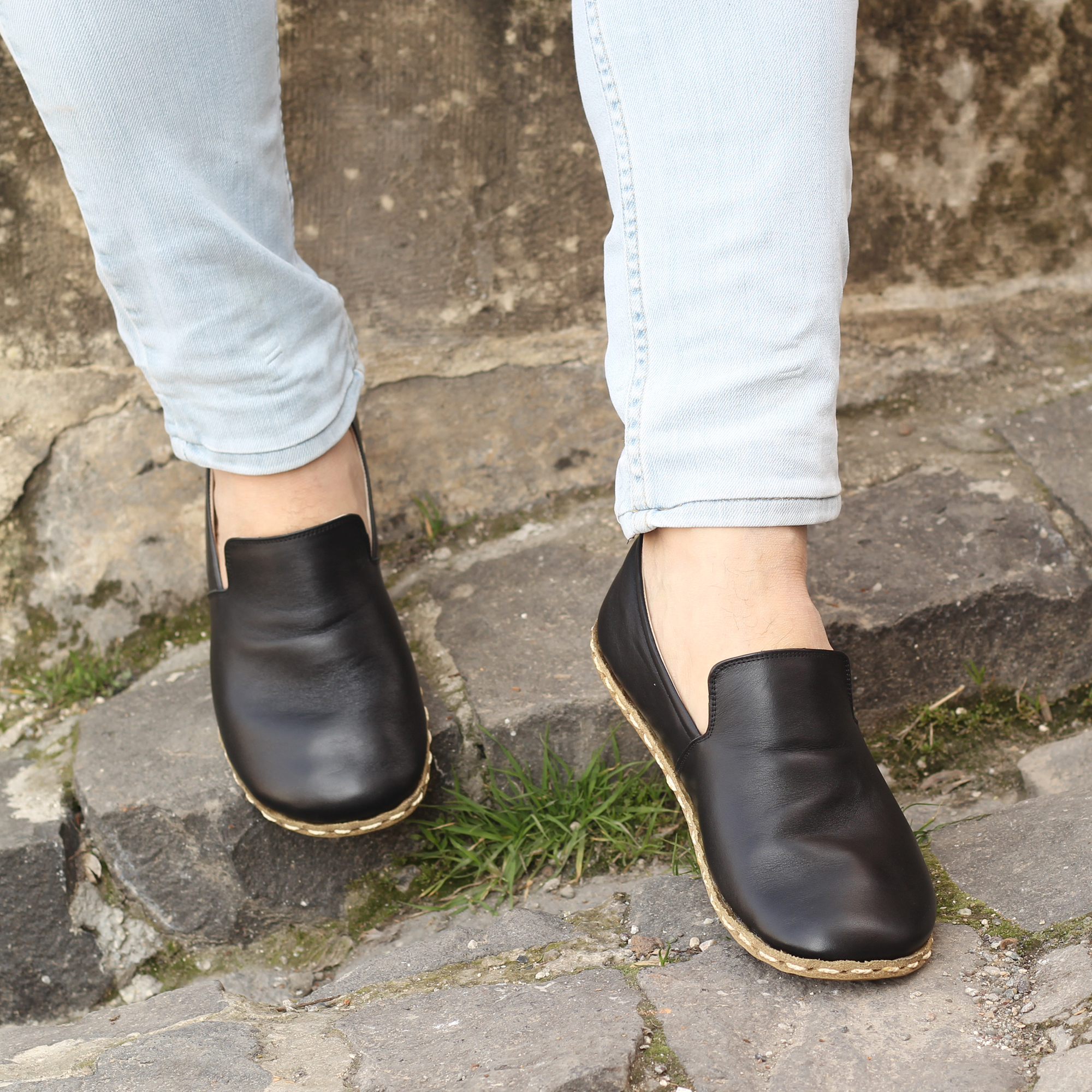 5 El Yapımı Barefoot Yalınayak Erkek Deri Taylan Model, Siyah - Görsel 1
