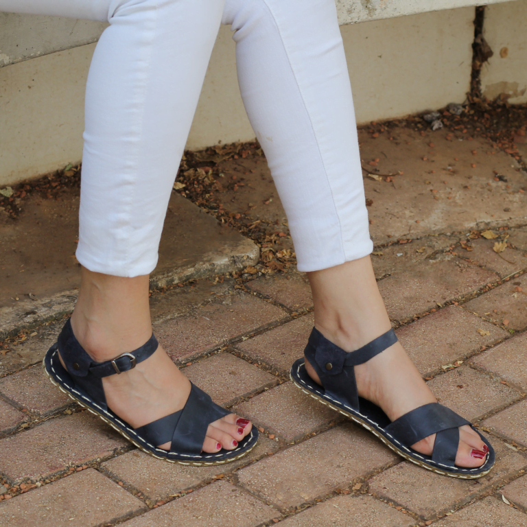 El Yapımı Barefoot Yalınayak Kadın Deri Helen Model, Lacivert - Görsel 2