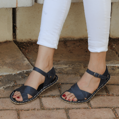 El Yapımı Barefoot Yalınayak Kadın Deri Helen Model, Lacivert