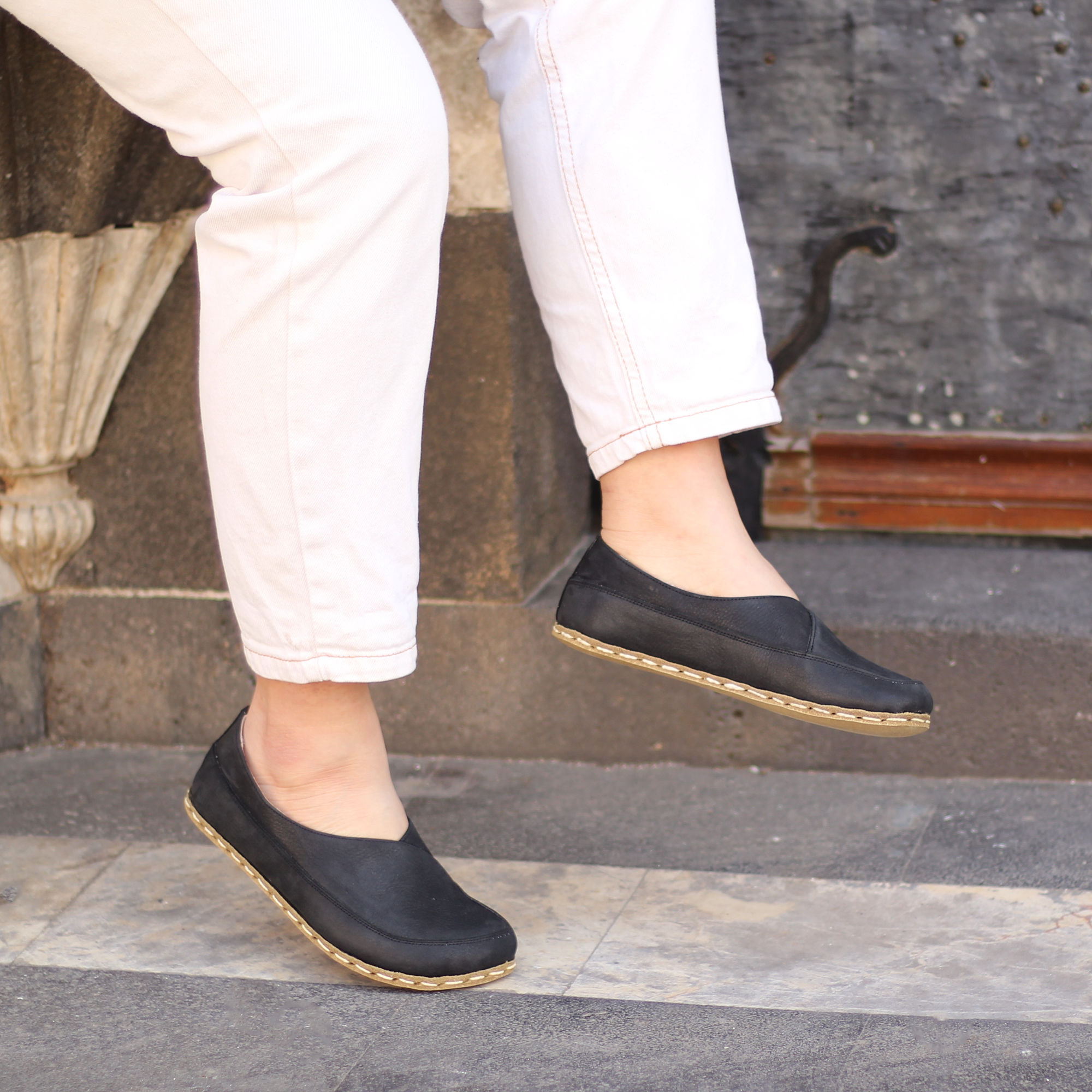6 El Yapımı Barefoot Yalınayak Kadın Deri Sevim Model, Mat Siyah - Görsel 1
