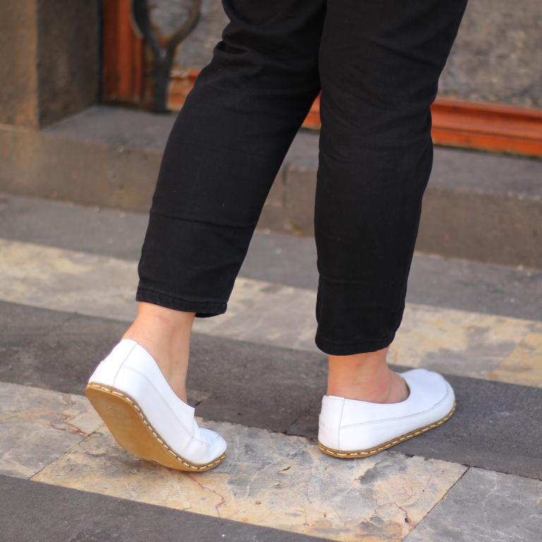 El Yapımı Barefoot Yalınayak Kadın Deri Sevim Model, Beyaz - Görsel 2
