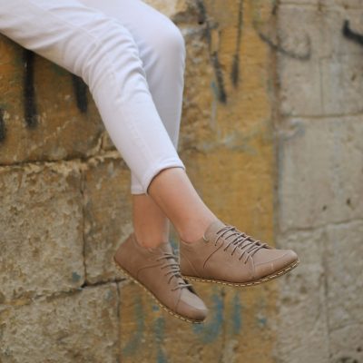 El Yapımı Barefoot Yalınayak Kadın Deri Sneakers Model, Bej