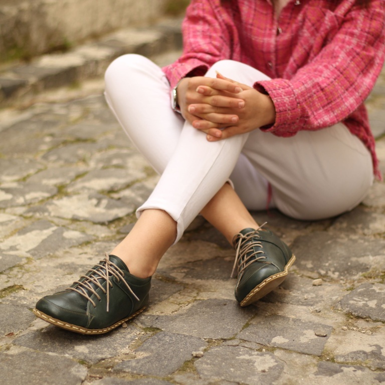 El Yapımı Barefoot Yalınayak Kadın Deri Sneakers Model, Petrol Yeşili - Görsel 6